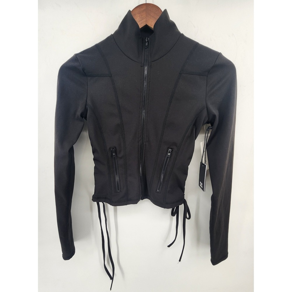 PAC 1980 PacSun Black Full Zip Active Jacket Mock Neck Cinched Side XS